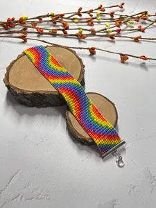 BOHO VINTAGE STYLE <b>Beaded</b> <b>bracelet</b> Rainbow <b>beaded</b> <b>bracelet</b> Multicolor <b>bracelet</b> Loom <b>bracelet</b> Friendship <b>bracelet</b> LGBT <b>bracelet</b> - Product Image 1