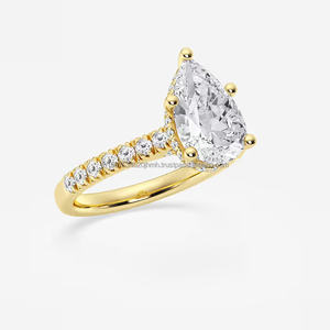 Anillo de compromiso/boda de oro blanco de 14K para mujer IGI/GIA Lab Grown VVS Clarity Pear Shape-Fine Luxury Vintage Unisex para fiestas - Product Image 4