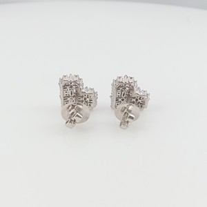 1.06 Cttw White & Blue Diamond Stud Earrings 925 Sterling Silver, Round & Baguette Cut Natural & Color-Enhanced Diamond Earrings - Product Image 5