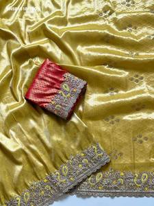 Sari en soie douce de qualité supérieure avec motif jacquard et bordure en broderie de paon Zarkan-Multi Cording - Fournisseur indien - Product Image 4