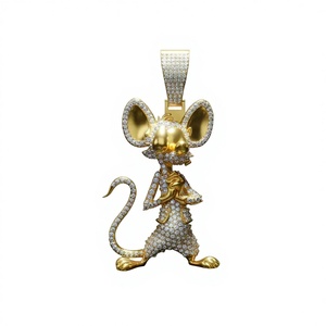Colgante de Ratón de Dibujos Animados Personalizado de Alta Gama con Incrustaciones de Diamantes, Modelo 'The Brain', Estilo HipHop para Hombre, en Oro 925 con Micro Pavé Completo - Product Image 1