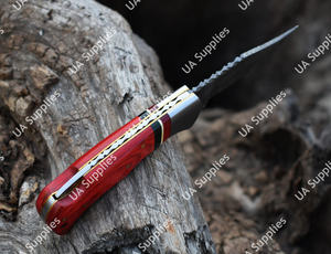 Cuchillo Plegable Profesional Hecho a Mano de Acero de Damasco con Bloqueo Trasero, Mango de Madera Pakka, Táctico, EDC, Supervivencia, Recto, con Funda de Cuero - Product Image 3