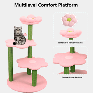 Griffoir moderne pour chat en sisal, arbre à chat multi-niveaux, rose et vert, mobilier d'intérieur pour animaux de compagnie, design durable et amovible - Product Image 4