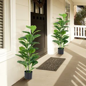 2 Pack Indoor and Outdoor Artificial Fiddle Leaf Fig <b>Tree</b> High Quality <b>Plastic</b> Palms with Durable Stand - Product Image 2