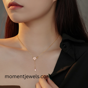 925 Silver Flower Pendant Necklace Gold Plated Pink Enamel Cherry Blossom <b>Locket</b> Chain Necklace for Women Gift - Product Image 6