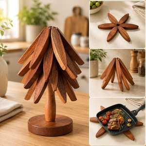 Wooden Shape <b>Trivet</b> Set Star Design Non Slip <b>Kitchen</b> Heat Resistant Mat Modern Style Table Decoration 20cm Diameter Handmade - Product Image 1