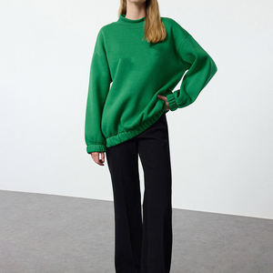 Womens Bright Green <b>Mock</b> <b>Neck</b> Sweatshirt Premium Heavyweight Fleece Pullover Oversized Casual Loungewear <b>Top</b> - Product Image 2