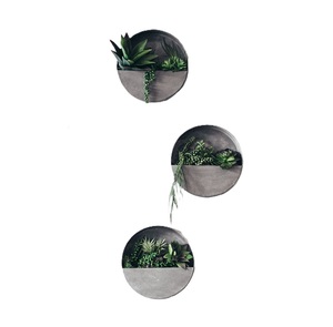 Ensemble de 3 jardinières murales rondes en métal moderne, en fer galvanisé, pour plantes succulentes et herbes, décoration intérieure et extérieure - Product Image 1