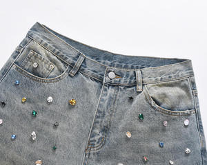 Vaqueros de mezclilla para hombre, modernos, de lavado claro, con pedrería, cristales de colores, de pierna recta, estilo urbano, pantalones casuales - Product Image 3
