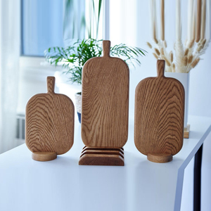 Ensemble de 3 planches à découper élégantes en chêne avec grain de bois riche et élégant, support vertical fin, parfait pour la cuisine et la découpe des légumes - Product Image 4