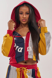 Conjunto Deportivo de 2 Piezas para Mujer, Sudadera Corta sin Mangas con Capucha y Bloques de Color, Pantalones Jogger Holgados, Tejido de Punto, Secado Rápido, Estilo Deportivo Otoñal - Product Image 2