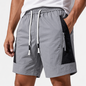 Casual Nylon Windbreaker <b>Shorts</b> Men Mid Waist Zipper Fly Closure Front Side <b>Zip</b> <b>Pockets</b> Waterproof Quick Dry Knee Length Outdoor - Product Image 1