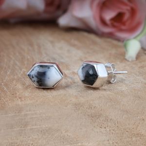 Natural Dendrite Opal Smooth Hexagon Shape <b>Earrings</b> 925 Sterling Silver Handmade Gemstone <b>Earrings</b> Boho Style Fine Fashion Bulk - Product Image 4