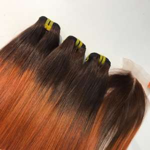 Super Qualité 100% Extensions de Cheveux Vietnamiens Vierges Prix Usine Bonde Droite Super Double Dessiné Ombre Orange Couleur - Product Image 5