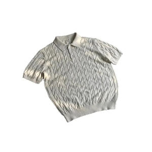 Classic <b>Cable</b> <b>Knit</b> Polo <b>Sweater</b>, Short Sleeve Button Down Casual <b>Knit</b> Top, Spring Summer Comfortable Tee - Product Image 5