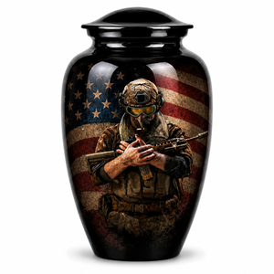 Hermosa G.I. Adhesivo con Imagen Conmemorativa de la Bandera Americana con Urna de Cremación Esmaltada para Cenizas Humanas Funerarias - Product Image 1