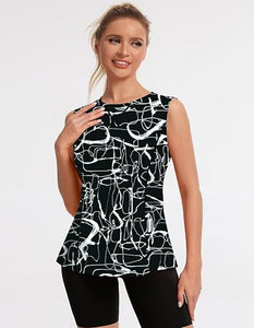 Women Abstract Print O-Neck Sleeveless Tank <b>Top</b> Casual Knitted Breathable Regular Length Spandex Polyester <b>Top</b> - Product Image 1