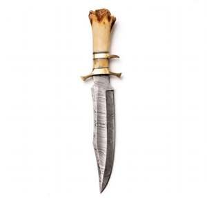 Handcrafted Patterned Damascus Steel Drop Point Fixed Blade <b>Craft</b> <b>Tool</b> Crown Stag Horn Handle Industrial Grade OEM Executive - Product Image 5