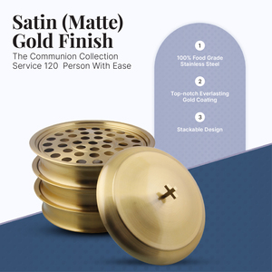 Juego de 2 bandejas de servir de latón duradero de alta calidad con 1 tapa de acabado dorado para la Sagrada Comunión - Product Image 2