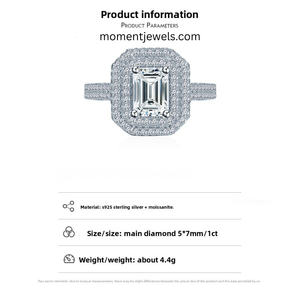 925 Sterling <b>Silver</b> Moissanite Engagement <b>Ring</b> <b>Emerald</b> Cut Center Stone Pave Claw Setting Wedding Anniversary Jewelry for Women - Product Image 5