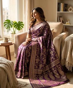 Sari de Seda Moderno con Blusa Sin Coser, Ropa Étnica para Mujer, Ropa para Bodas y Fiestas, Moda de India y Pakistán 85276 SHUBH- SF-1104 - Product Image 2