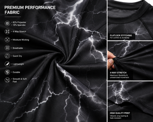 <b>Men's</b> Black Lightning <b>Compression</b> <b>Shirt</b> Long Sleeve Rash Guard Gym Fitness Workout Athletic Base Layer Performance Sportswear - Product Image 5