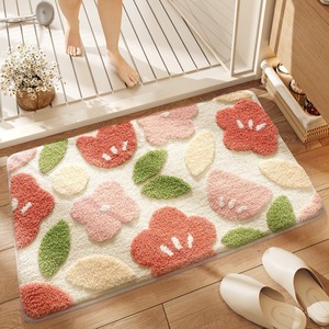 Modern Rectangle Bath <b>Rug</b> With Clover Pattern Non-Slip Rubber Backing Polyester Tufted Medium Pile Green White - Product Image 4