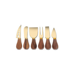 Juego de Cuchillos para Queso de Madera de Acacia de 3 Piezas al por Mayor, Hojas de Acero Inoxidable con Acabado Dorado, Cuchillos Elegantes para Tabla de Charcutería, Ecológicos - Product Image 2