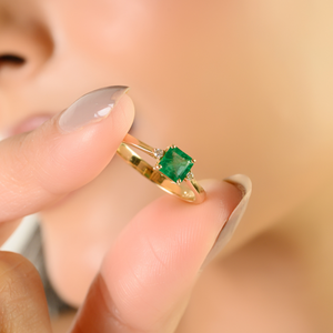 Delicate Wholesale Trendy Zambian Emerald & <b>Diamond</b> Minimal Gemstone Ring Latest 14K Yellow Gold Best Selling Jewelry Supplier - Product Image 2