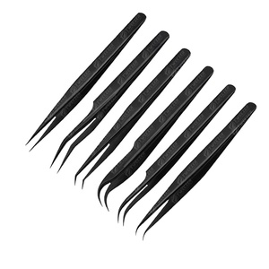 Pince à épiler professionnelle en acier inoxydable noir, pointe argentée, antistatique, durable, pour extensions de cils, avec logo - Product Image 2