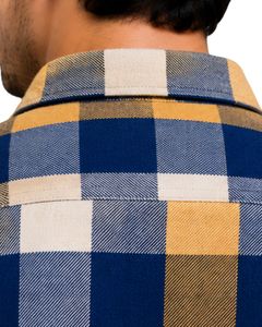 Navy Beige Plaid Men Flannel Shirt Long Sleeve Button <b>Down</b> Checkered Cotton Casual Shirt With Chest Pockets Streetwear Overshirt - Product Image 6