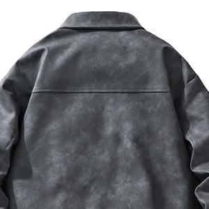 Veste d'hiver unisexe noire surdimensionnée à coupe ample, en cuir véritable, avec broderie intégrale personnalisée, style hip-hop, tie-dye, fermeture éclair OEM - Product Image 5