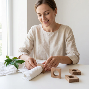 Anneaux de serviette en bois faits à la main, écologiques, durables, design personnalisable, de haute qualité, accessoires décoratifs pour la table de mariage - Product Image 1