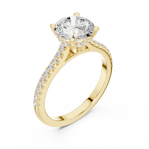 Yellow Gold Round Cut <b>Diamond</b> Engagement <b>Ring</b> with Pavé Side Stones for Women Fine Jewelry - Product Image 4