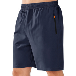 Men's Navy Solid Quick Dry Bermuda Shorts <b>Elastic</b> Waist Zipper Pocket Casual Workout Running Shorts - Product Image 1