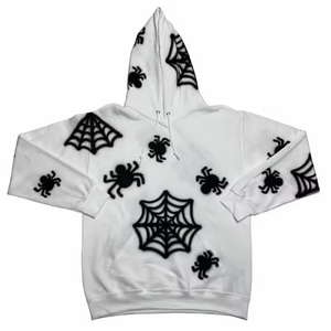 Nueva Sudadera con Capucha de Forro Polar para Hombre, Estilo Hip Hop Urbano Casual de Invierno, con Estampado de Calavera y Araña, Color Sólido, Térmica - Product Image 4