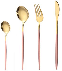 Gold Plated Flatware Set With Floral Design <b>Knife</b> Fork Spoon Dishwasher <b>Safe</b> Wedding Use - Product Image 5