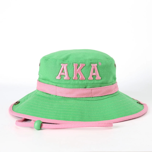 Chapeau Boonie Vert AKA avec Lettre Brodé Rose, Large Bord, Réglable, en Coton, pour l'Extérieur, Décontracté, Tendance, Protection Solaire - Product Image 4