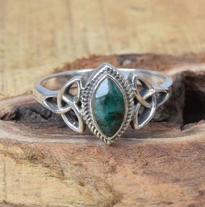 Anillo de Esmeralda Verde Natural con Corte Marquesa, Plata de Ley 925, Anillo de Piedras Preciosas Hecho a Mano, Regalo de Piedra de Nacimiento de Mayo para Mujer - Product Image 3