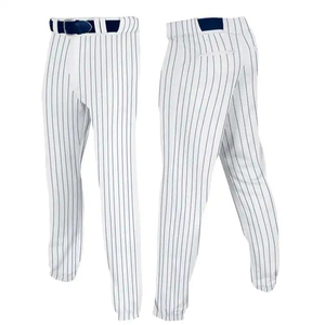 Pantalon de baseball pour homme blanc avec rayures bleues en polyester respirant coupe régulière fermeture à ceinture uniforme d'équipe - Product Image 1