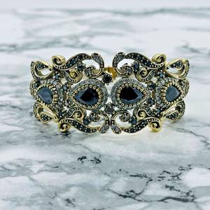 Black Onyx Ottoman Cuff <b>Bracelet</b> Adjustable Vintage Style Cuff <b>Bracelet</b> Bangle Ethnic Wedding Jewelry Antique Gold Color - Product Image 1