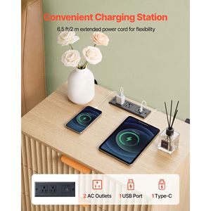 Comodino Moderno Stile Mid-Century con 3 Cassetti e Stazione di Ricarica, Tavolino da Camera da Letto, Mobile Contenitore per Comodino - Product Image 5