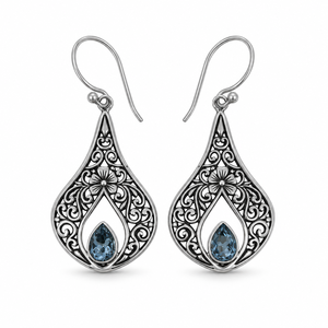 Boucles d'oreilles fines en argent sterling 925 avec topaze bleue naturelle facettée BER-01, fabrication sur mesure OEM ODM, marque privée, bijoux indiens pour femmes - Product Image 1