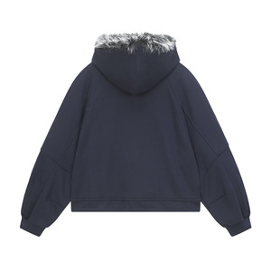 Oversized Zip-Up Hoodie With Faux Fur <b>Lined</b> Hood And Drawstring Waist Unisex Casual <b>Sweatshirt</b> Solid Color <b>Fleece</b> Autumn Wear - Product Image 4