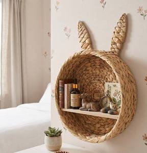 Handmade water hyacinth wall shelf kid cute rocket ship shaped decorative hanging book display rack wholesale vietnam manufactur - Product Image 3