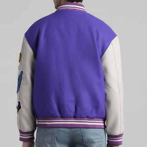 เสื้อแจ็คเก็ตวาร์ซิตี้สีม่วงสำหรับผู้ชาย ปักตัวอักษร A และลายไดโนเสาร์ สไตล์พรีปปี้ เหมาะสำหรับใส่ในฤดูใบไม้ร่วง คุณภาพพรีเมียมจากผู้ผลิต - Product Image 3