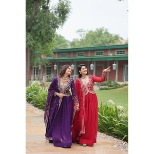 Handmade Multi-Embroidered Gown with Sequins for Party Wear A-Line Silhouette and Empire Waistline - Product Image 3