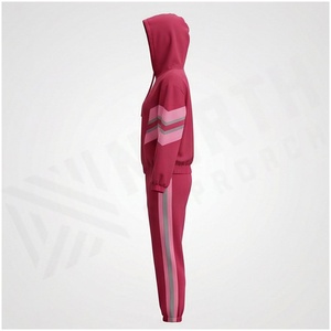 Women's <b>Pink</b> Color Blocking Hooded <b>Tracksuit</b> <b>Set</b> Full Sleeve Casual Joggers With Side Pockets Autumn Wear - Product Image 3