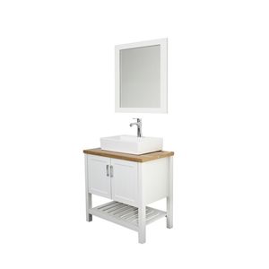 Mobile Bagno Singolo in Legno Massello da 32 Pollici con Lavabo, Ante Apribili e Ripiano - Set Vanità per Bagno Piccolo - Product Image 4