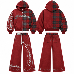 Conjunto de Sudadera con Capucha Extra Grande Personalizada, Ecológica, para Invierno, con Cierre, Diseño Sólido con Detalles de Pedrería, Unisex, Informal, Felpa Francesa, 100% Algodón - Product Image 1